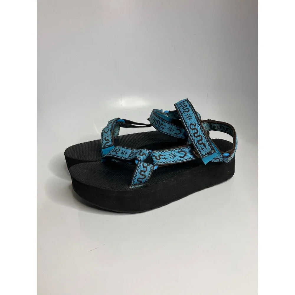 Teva Flatform Universal Sandals Women 9 Blue Good Platform snake Pattern Strappy